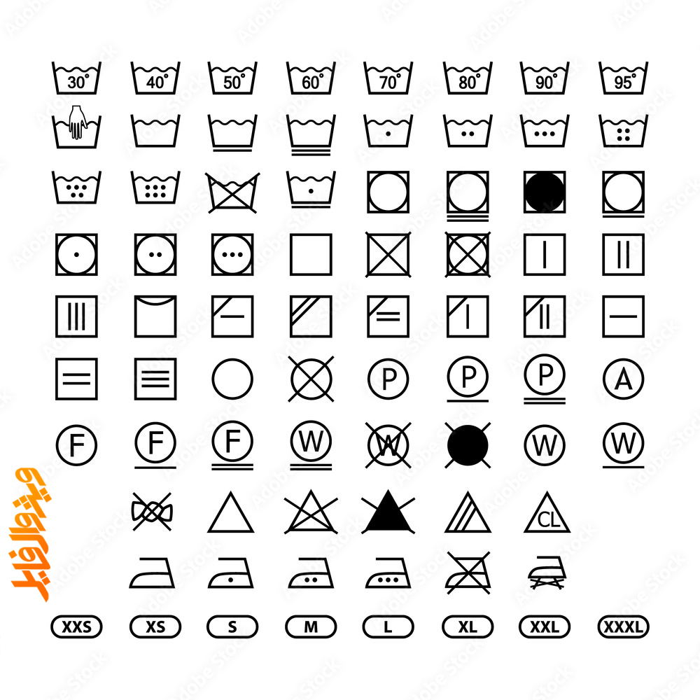 مجموعه آیکون نمادهای لباسشویی